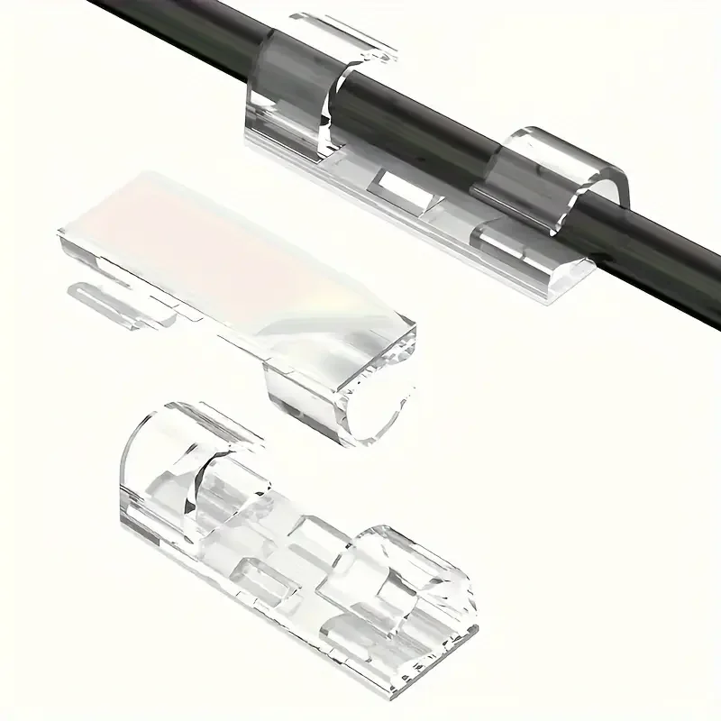 Clear Plastic Cable Clips - Transparent Wire Organizers for Wall & Desk Cable Management, Adhesive Cord Holders 2028