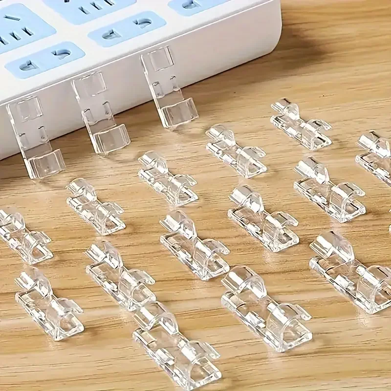 Clear Plastic Cable Clips - Transparent Wire Organizers for Wall & Desk Cable Management, Adhesive Cord Holders 2028