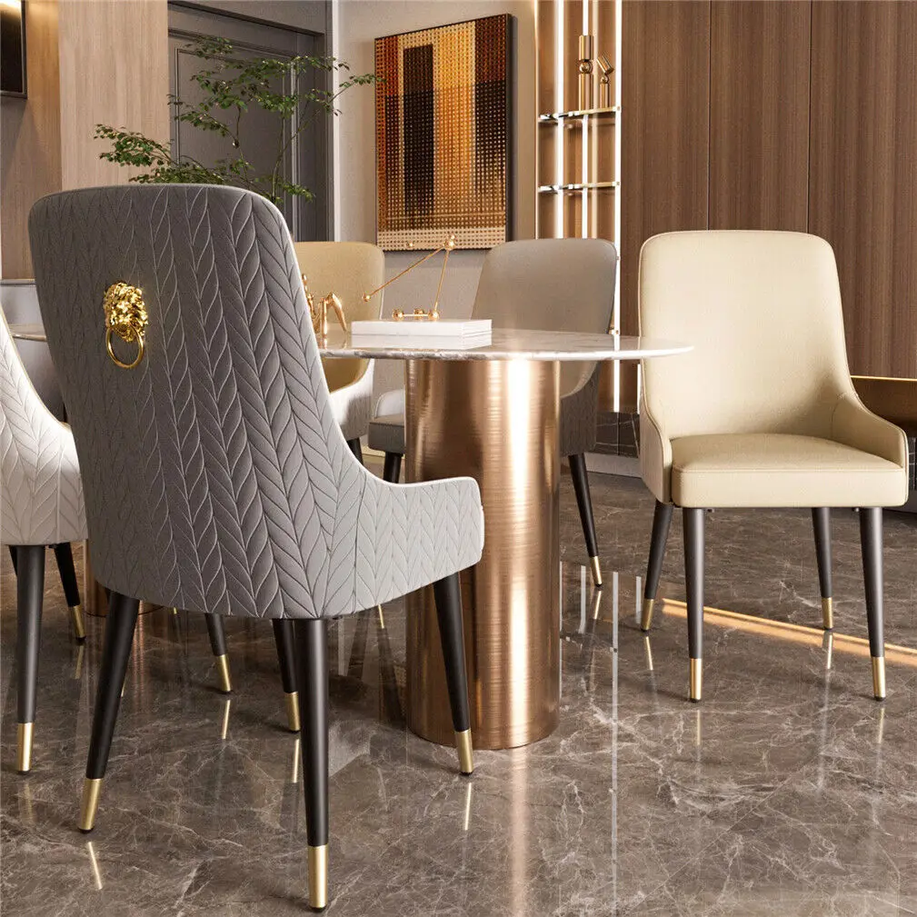 2PCS Leather Dining Chairs Comfortable Seat High Tufted Back Lion Head Ring Pull