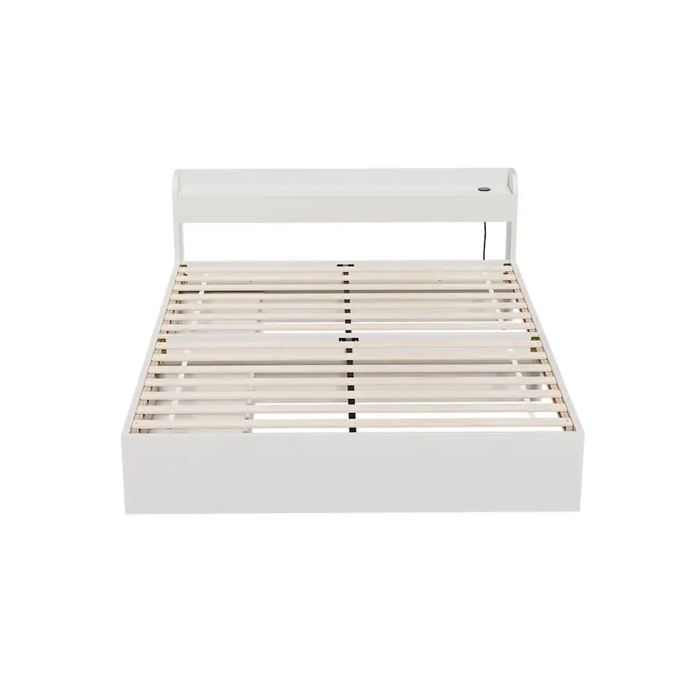 Queen Size Bed Frame with Charging Ports and 2 Storage Drawers Platform Mattress Base
