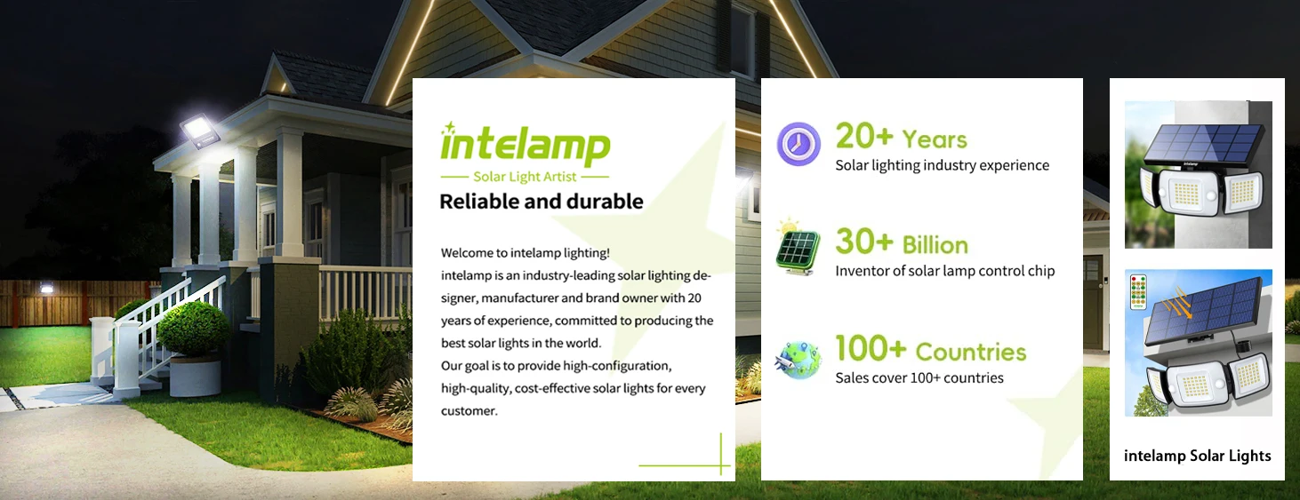 Intelamp Long Battery Life 6000mah Outdoor Solar Lights Security Flood Wall Lights Spotlight With Larger Solar Panel Faster Charging Two Motion Sensors Detect Longer&Wider For Garden Yard Garage