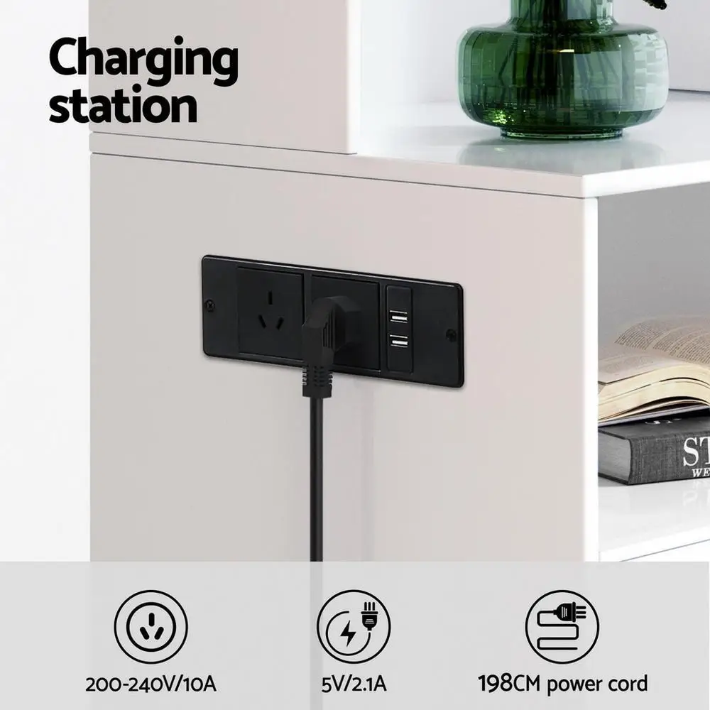 Bedside Table Nightstand with Charging Station Storage Drawer Modern Small Space End Table for Bedroom Living Room Home Use