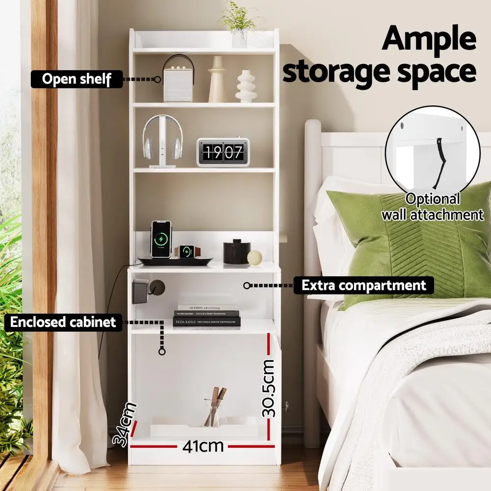 Bedside Table Nightstand with Charging Station Storage Drawer Modern Small Space End Table for Bedroom Living Room Home Use