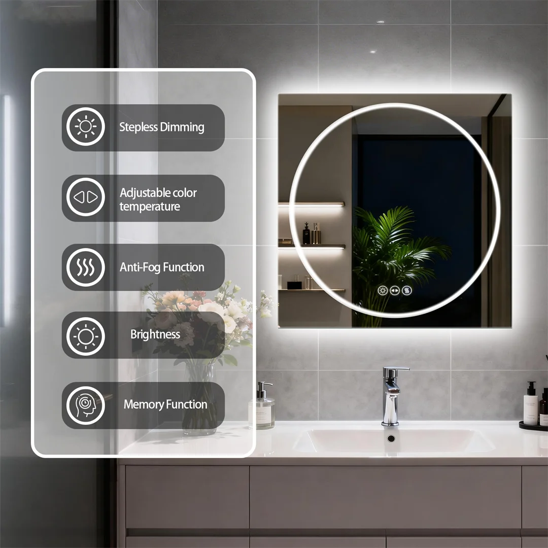 LUVODI 24x32" Modern Smart LED Bathroom Mirror,Tempered Glass Square-Oval Wall Backlit Vanity Dressing Shower Mirror,Dimmable Fogless Creative Makeup Mirror for Restroom