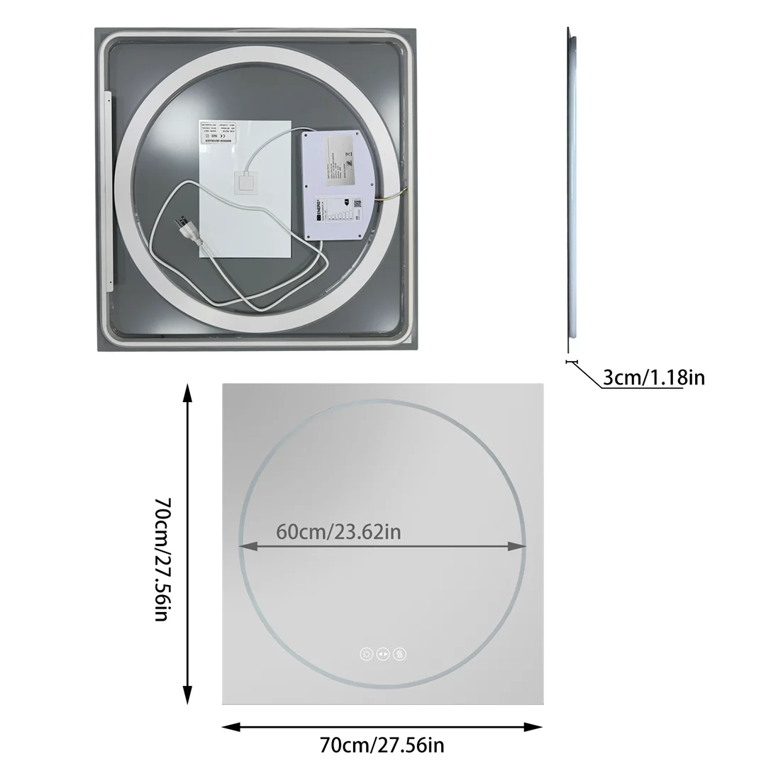 LUVODI 24x32" Modern Smart LED Bathroom Mirror,Tempered Glass Square-Oval Wall Backlit Vanity Dressing Shower Mirror,Dimmable Fogless Creative Makeup Mirror for Restroom