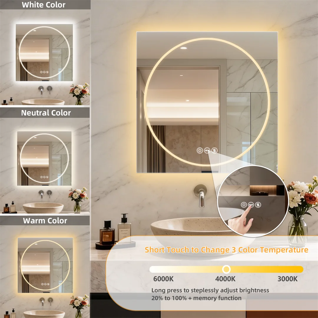LUVODI 24x32" Modern Smart LED Bathroom Mirror,Tempered Glass Square-Oval Wall Backlit Vanity Dressing Shower Mirror,Dimmable Fogless Creative Makeup Mirror for Restroom
