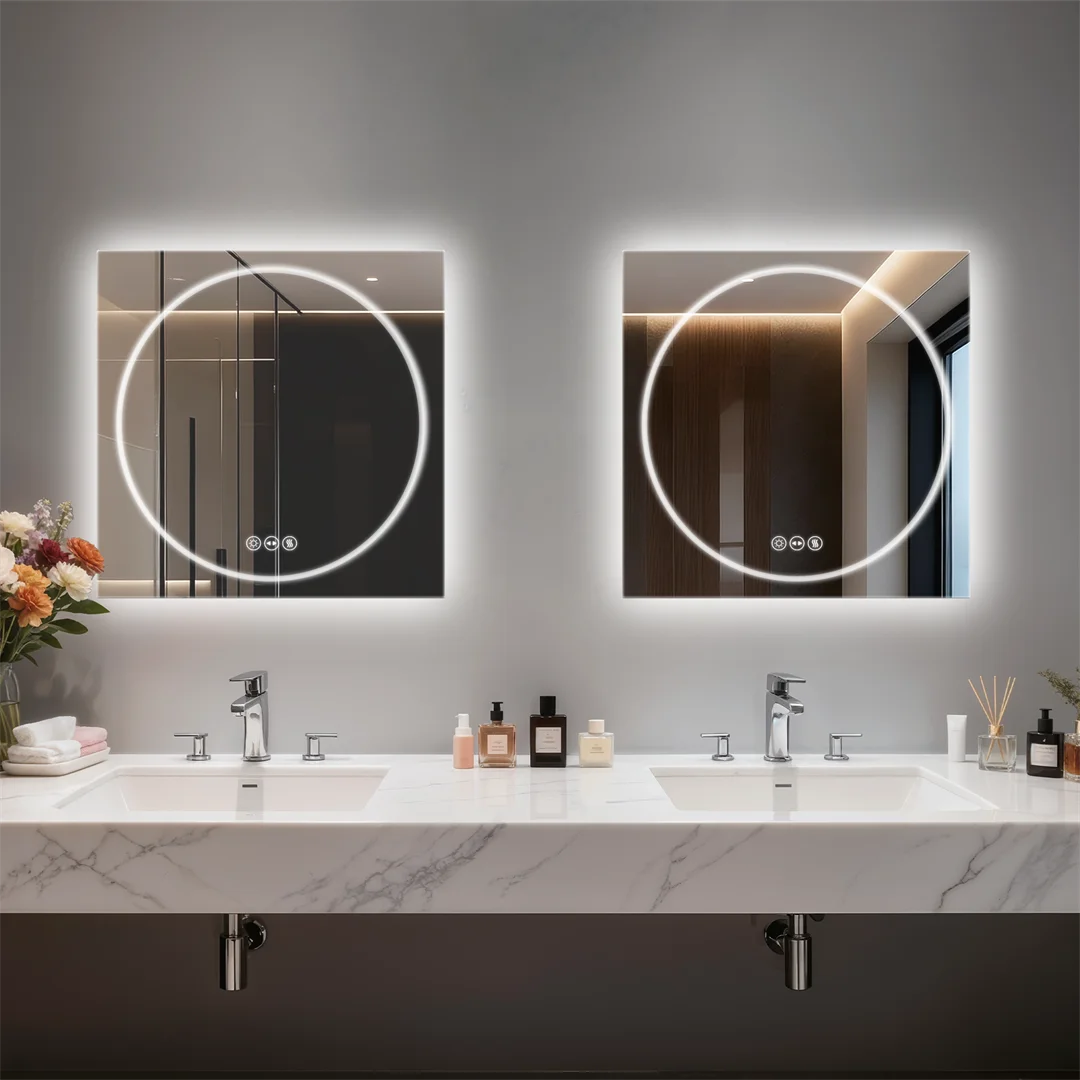 LUVODI 24x32" Modern Smart LED Bathroom Mirror,Tempered Glass Square-Oval Wall Backlit Vanity Dressing Shower Mirror,Dimmable Fogless Creative Makeup Mirror for Restroom