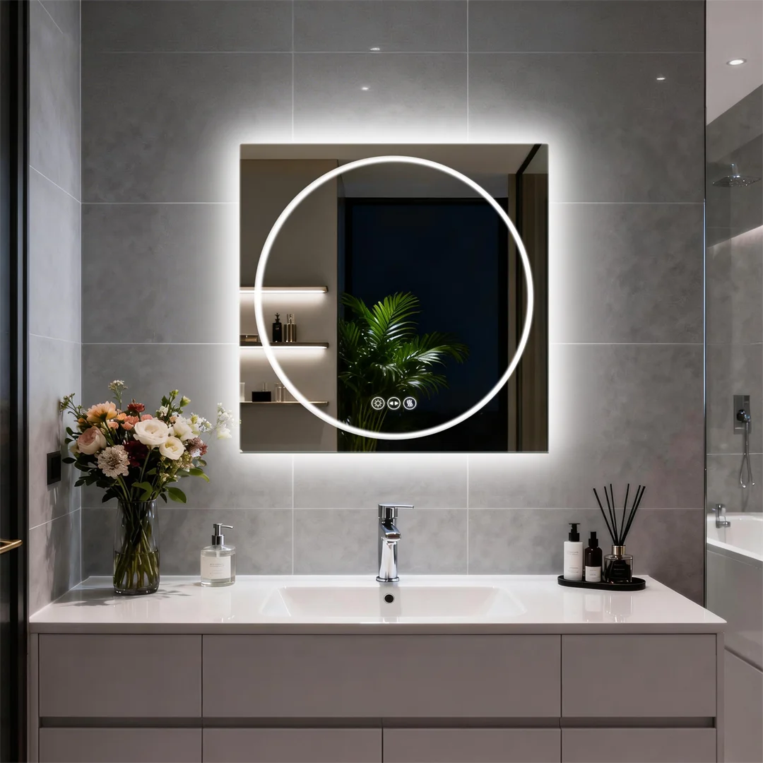 LUVODI 24x32" Modern Smart LED Bathroom Mirror,Tempered Glass Square-Oval Wall Backlit Vanity Dressing Shower Mirror,Dimmable Fogless Creative Makeup Mirror for Restroom