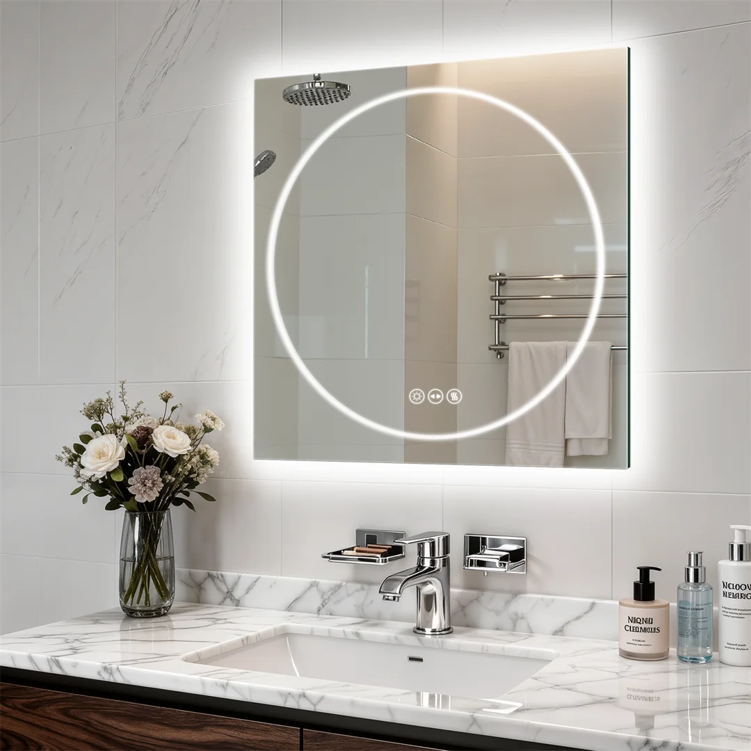 LUVODI 24x32" Modern Smart LED Bathroom Mirror,Tempered Glass Square-Oval Wall Backlit Vanity Dressing Shower Mirror,Dimmable Fogless Creative Makeup Mirror for Restroom