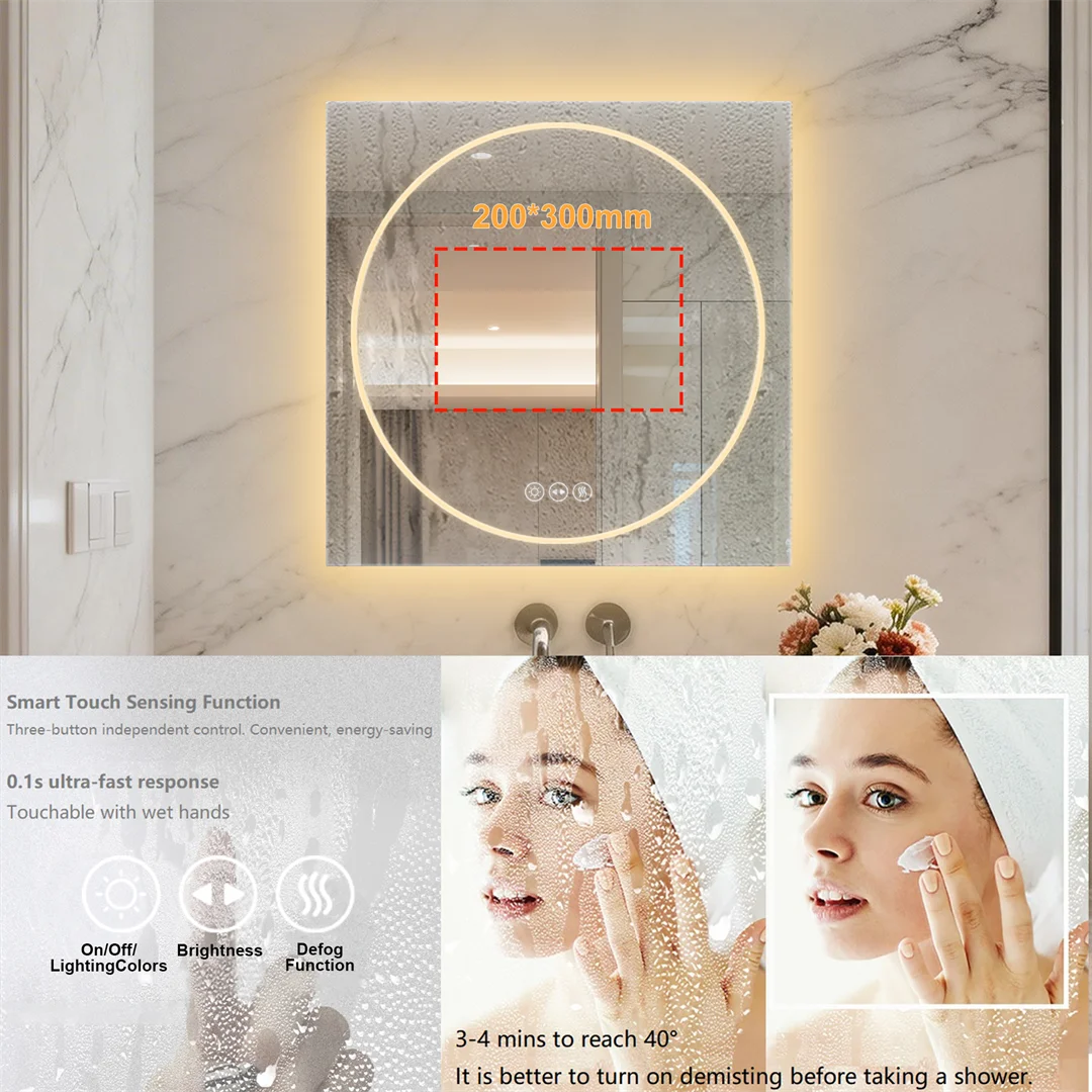 LUVODI 24x32" Modern Smart LED Bathroom Mirror,Tempered Glass Square-Oval Wall Backlit Vanity Dressing Shower Mirror,Dimmable Fogless Creative Makeup Mirror for Restroom