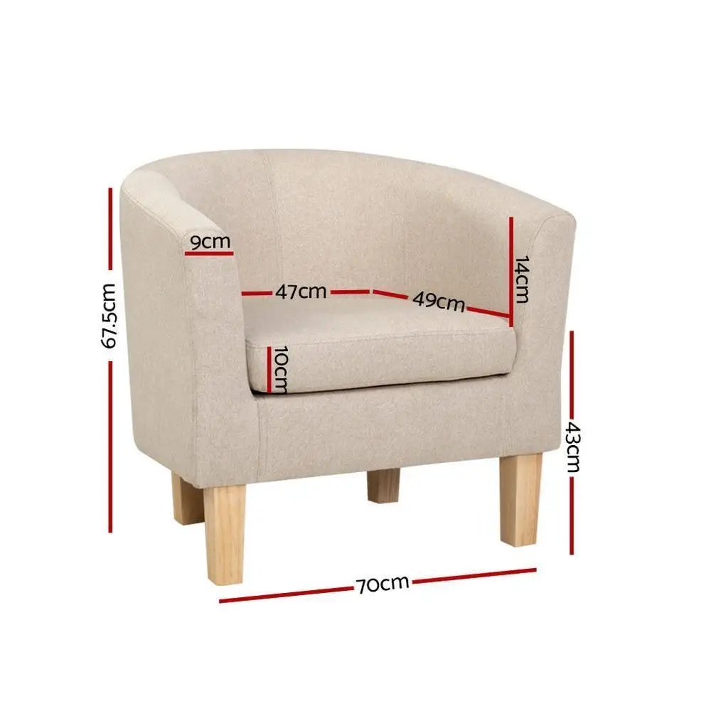 Armchair Tub Chair Beige Modern Accent Single Sofa Bedroom Living Room Upholstered Comfortable Leisure Seat Compact Home Furniture