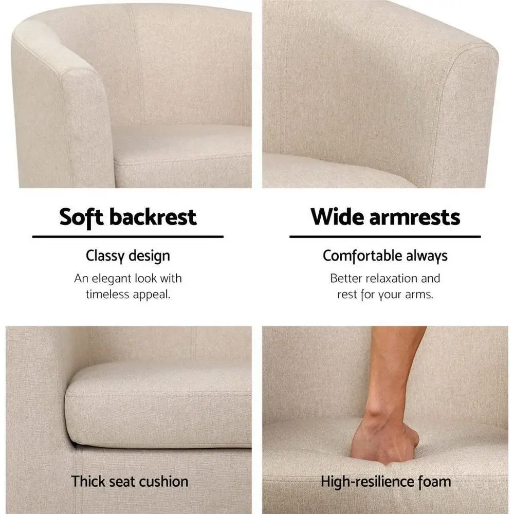 Armchair Tub Chair Beige Modern Accent Single Sofa Bedroom Living Room Upholstered Comfortable Leisure Seat Compact Home Furniture