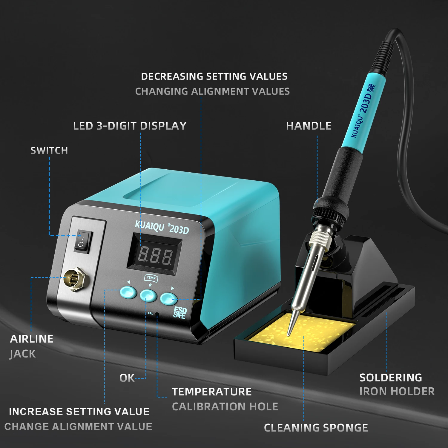 KUAIQU 75W Knob/Digital Display Soldering Station 200~480°C Adjustable Soldering Iron 392~896°F Welding Tools For Phone PCB
