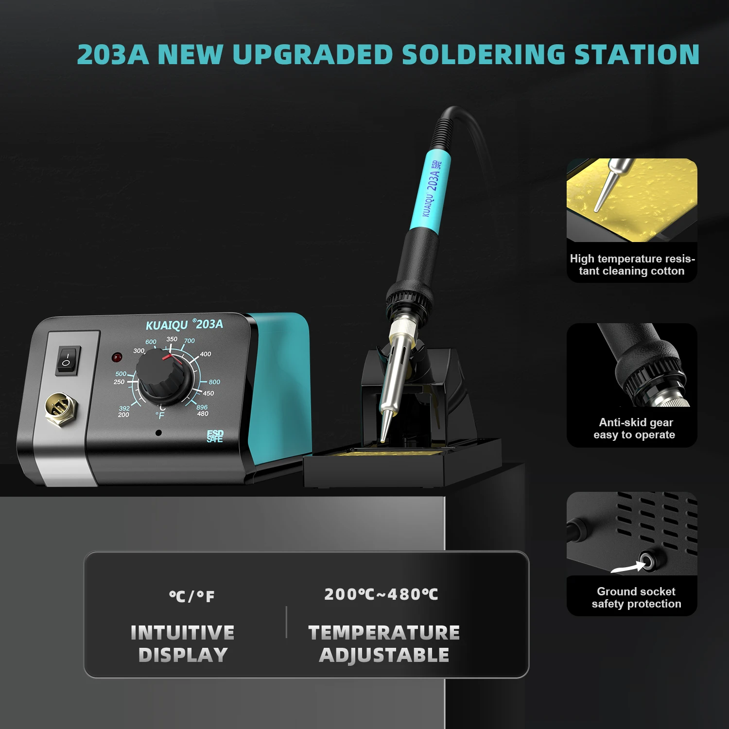 KUAIQU 75W Knob/Digital Display Soldering Station 200~480°C Adjustable Soldering Iron 392~896°F Welding Tools For Phone PCB