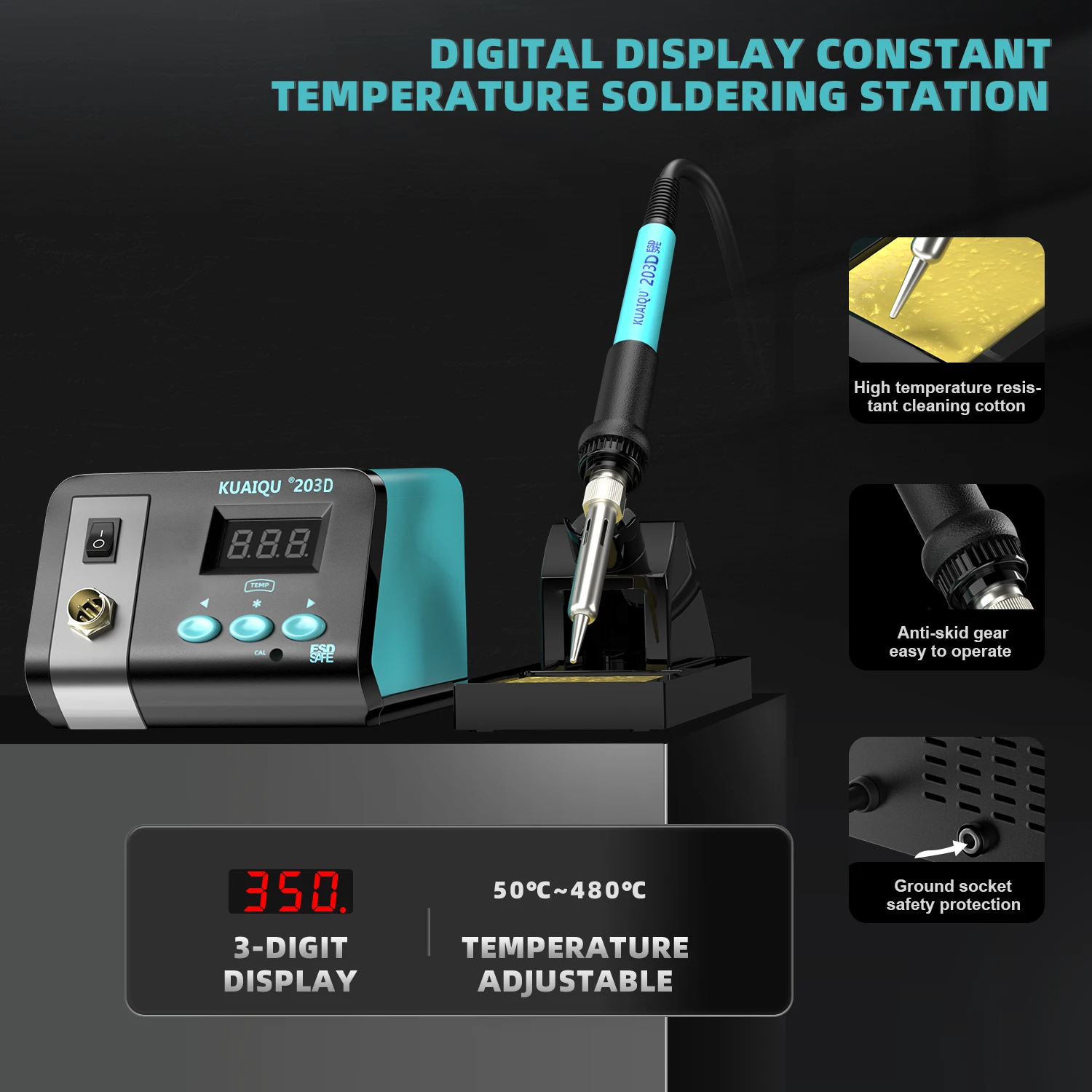 KUAIQU 75W Knob/Digital Display Soldering Station 200~480°C Adjustable Soldering Iron 392~896°F Welding Tools For Phone PCB