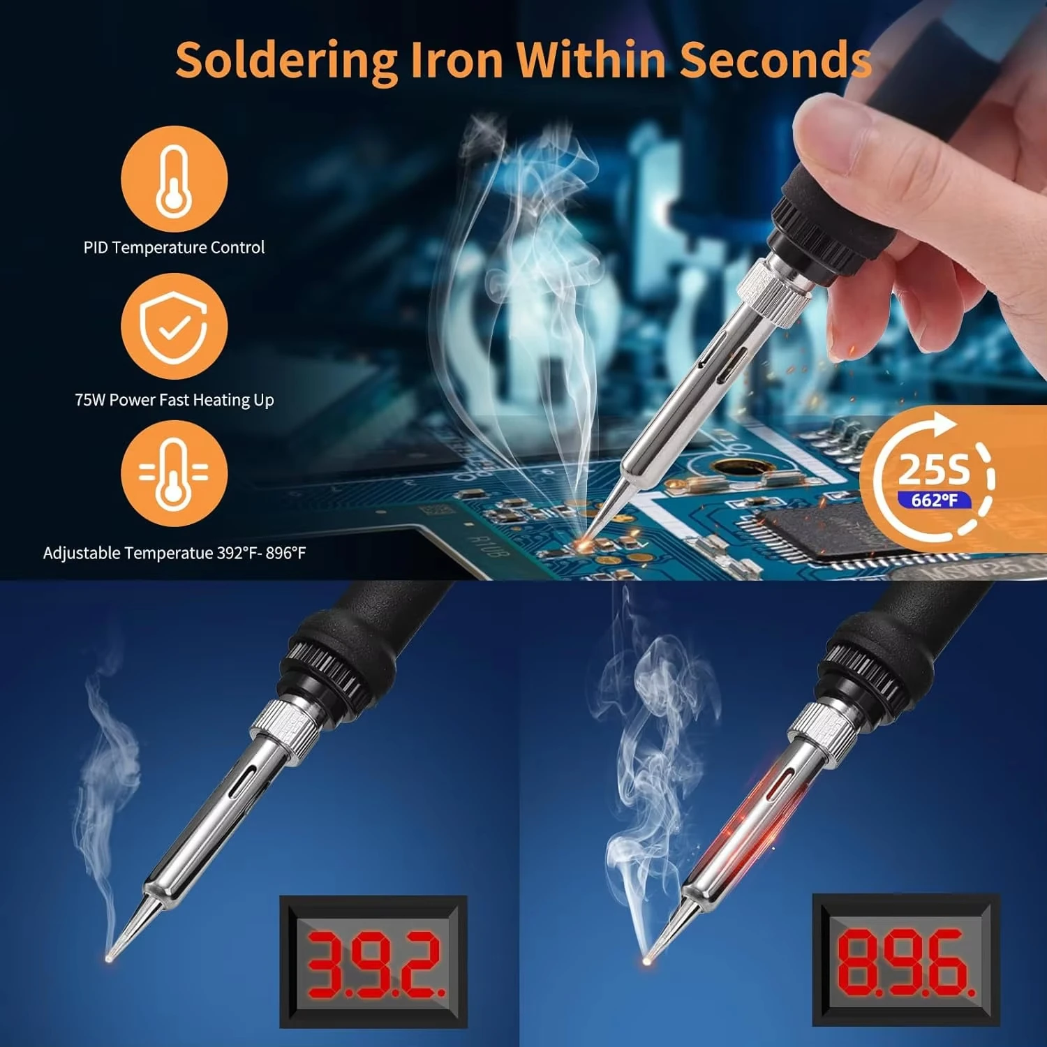 KUAIQU 75W Knob/Digital Display Soldering Station 200~480°C Adjustable Soldering Iron 392~896°F Welding Tools For Phone PCB