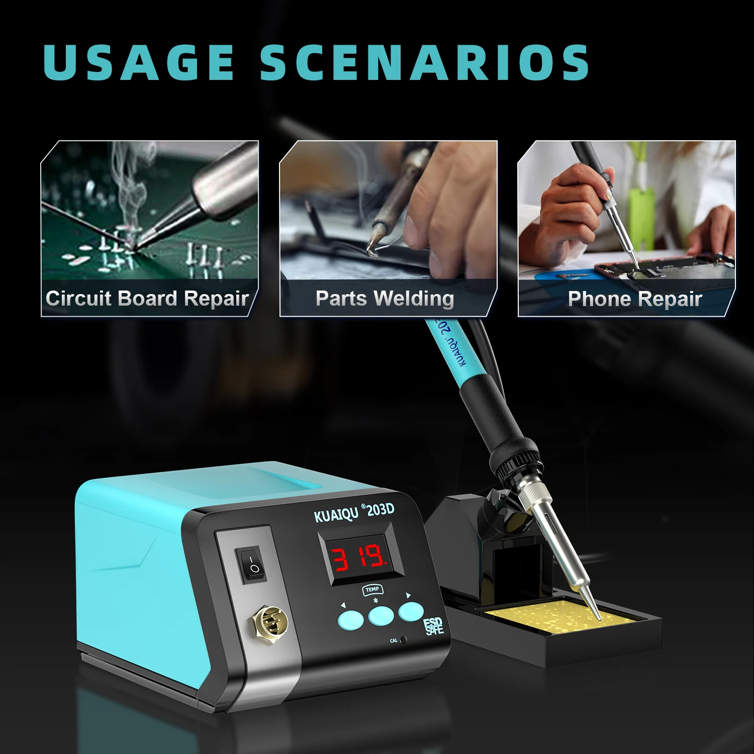KUAIQU 75W Knob/Digital Display Soldering Station 200~480°C Adjustable Soldering Iron 392~896°F Welding Tools For Phone PCB