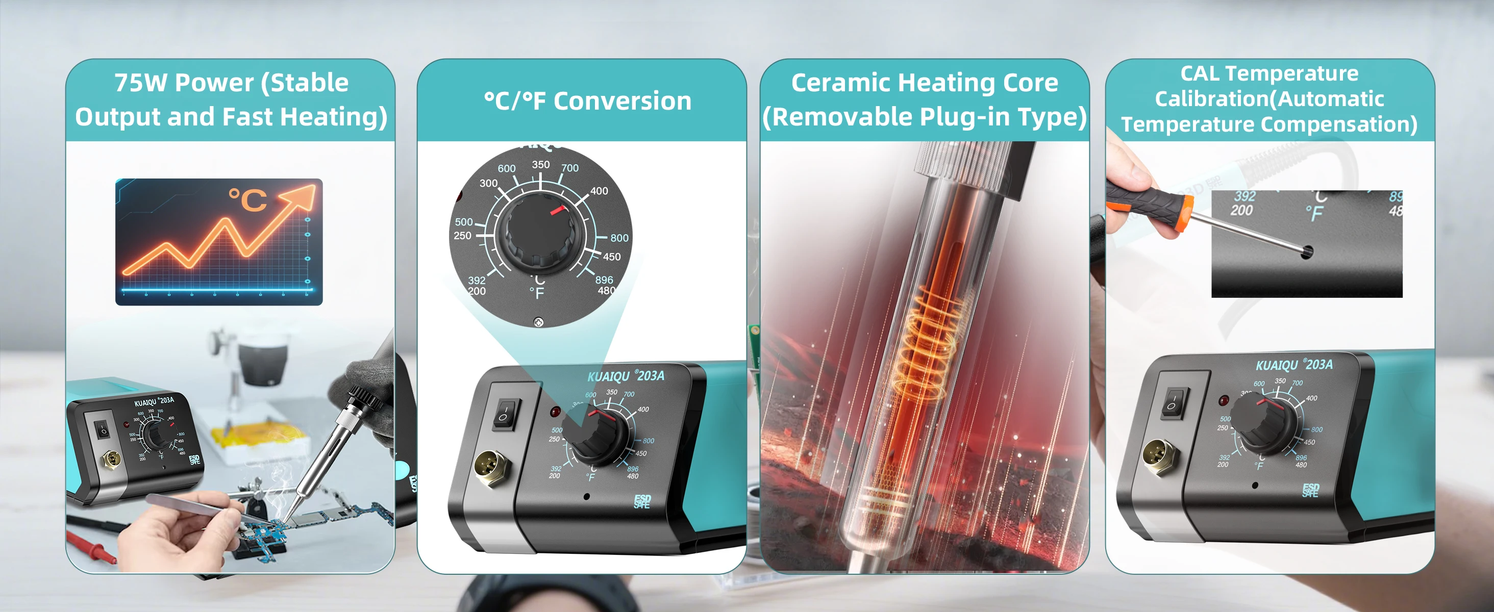 KUAIQU 75W Knob/Digital Display Soldering Station 200~480°C Adjustable Soldering Iron 392~896°F Welding Tools For Phone PCB