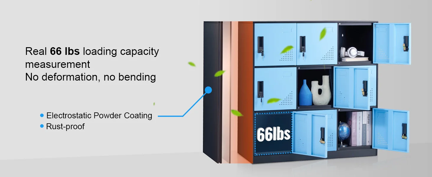 SucceBuy Metal Locker for Employees 9 Doors Storage Cabinet with Card Slot & Lock 66lbs Loading Capacity for Office School Home
