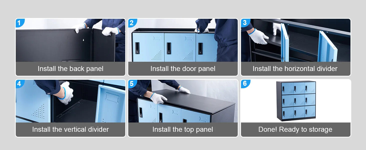 SucceBuy Metal Locker for Employees 9 Doors Storage Cabinet with Card Slot & Lock 66lbs Loading Capacity for Office School Home