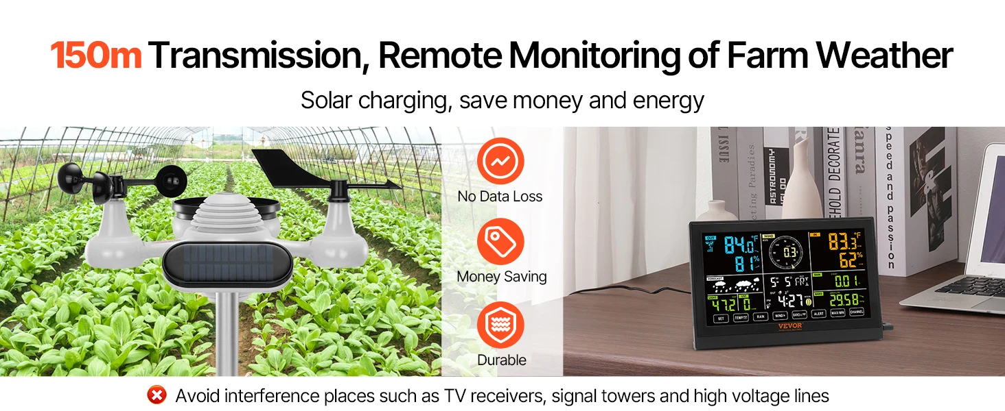 SucceBuy 7 in 1 Wireless Weather Station 7.5in Large Color Display Digital Home Weather Station for Forecast Data, Alarm, Alerts