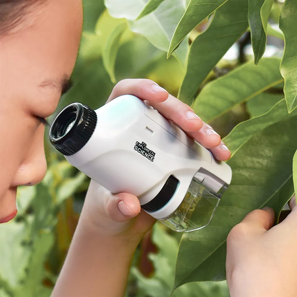 4PCS Mini Pocket Microscope Kit 60X-120X Handheld Microscope with LED Light for Kids