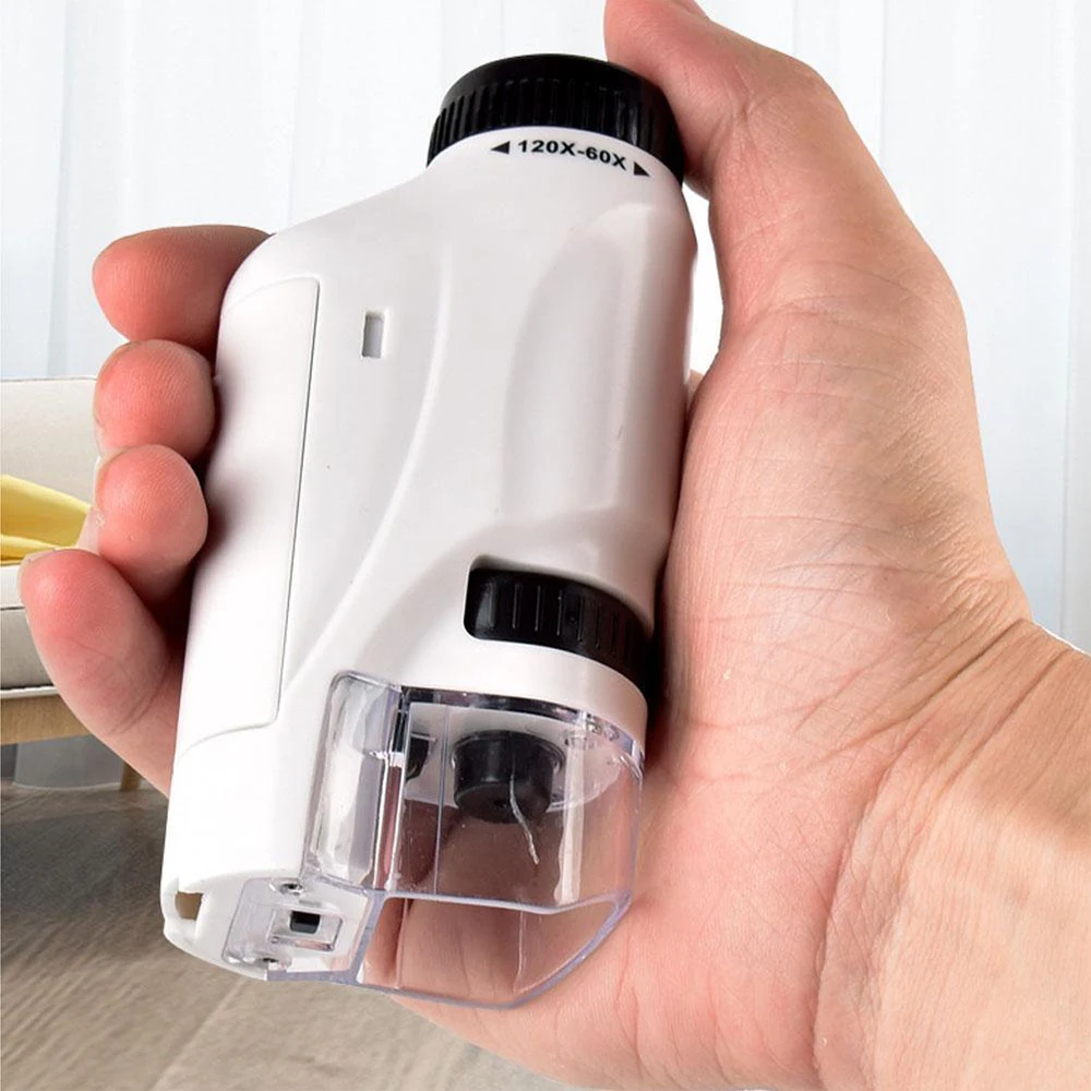 4PCS Mini Pocket Microscope Kit 60X-120X Handheld Microscope with LED Light for Kids