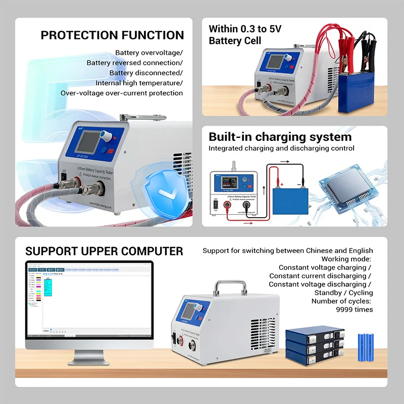 Heltec 50A Power Battery Capacity Tester Charge Discharge Load Detection Aging Test Voltmeter for Li ion LiFePo4 EU US Standards