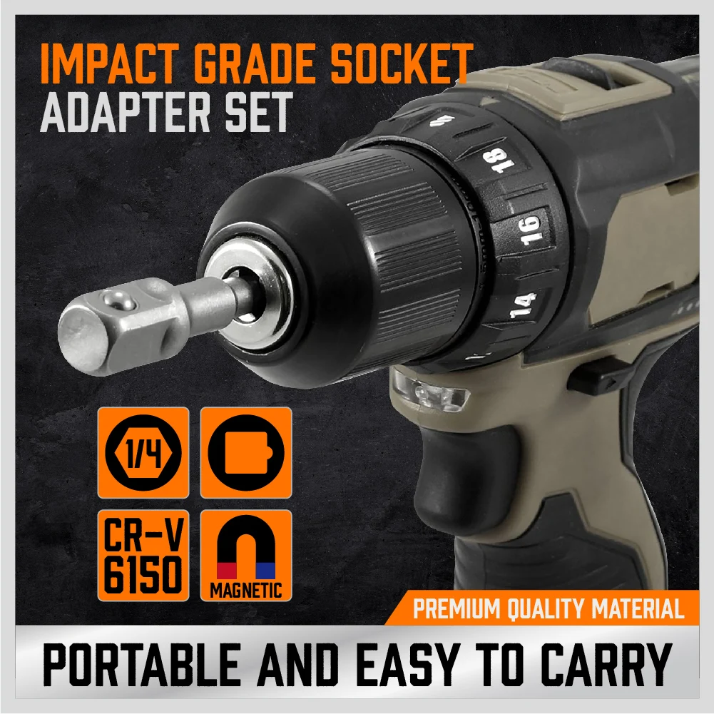 HORUSDY 6Pc Drill Socket Adapter Set Long Short Combination Extension Impact Nut Driver