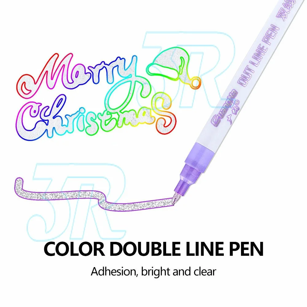 Drawing Double Line Outline Pen Highlighter Marker 8 Colors Pen Set For School
