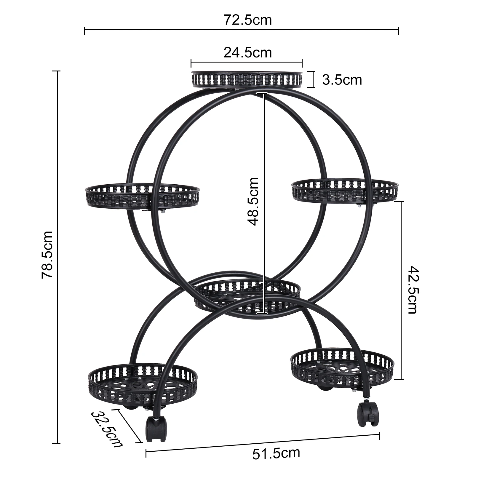 4 Layer 6 Pots Flower Holder Plant Stand Shelf 4-Wheel Free Moving Dispaly Shelf Rack Balcony