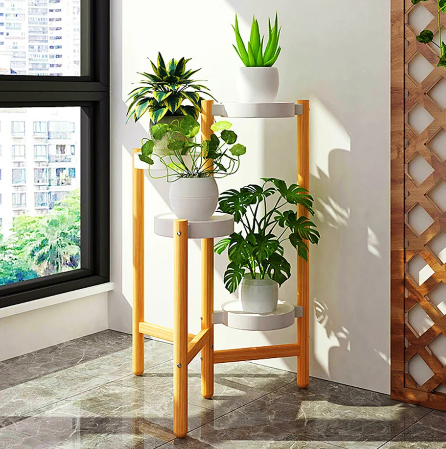 4 Tier Plant Display Shelf Stand Bamboo Plant Pot Holder Tall Flower Stand Rack