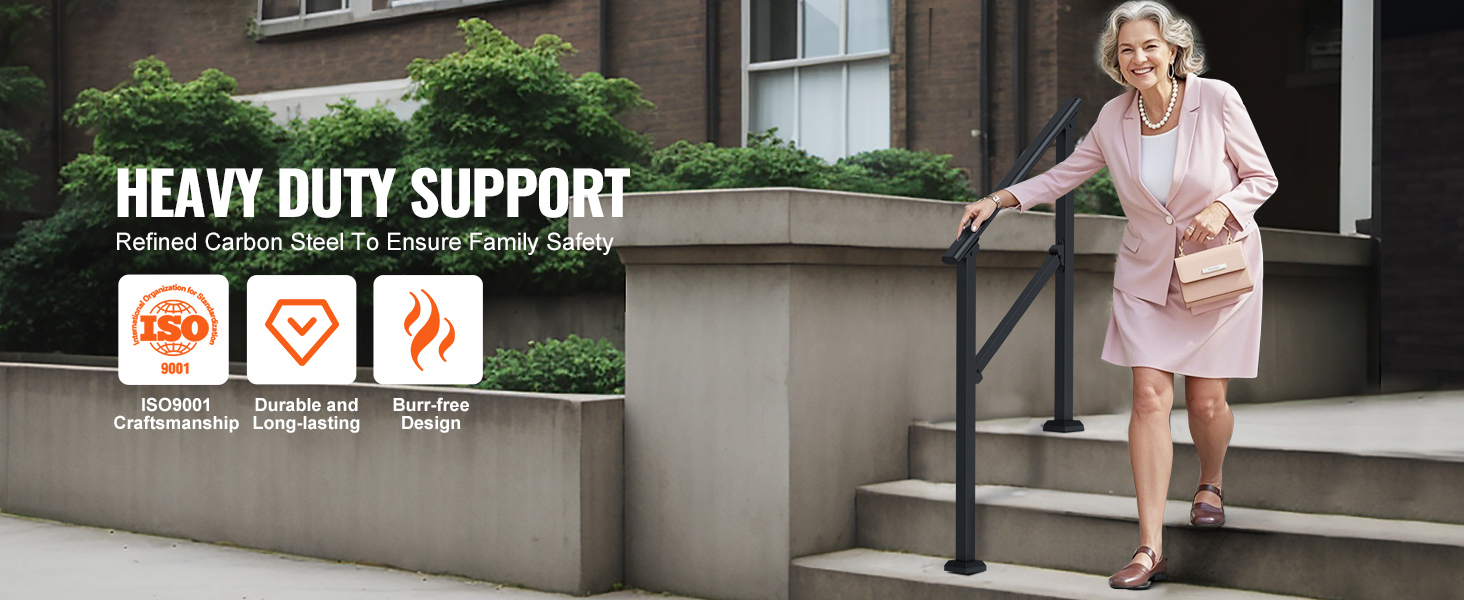 SucceBuy Handrails for Outdoor Step Stair Hand Rail Kit Transitional Carbon Steel Railing with Installation for Seniors Concrete