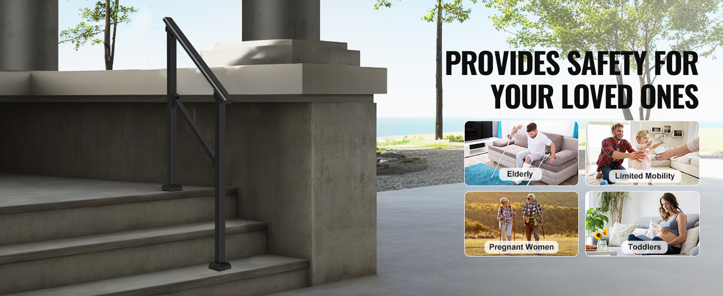 SucceBuy Handrails for Outdoor Step Stair Hand Rail Kit Transitional Carbon Steel Railing with Installation for Seniors Concrete