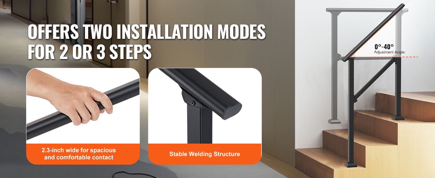 SucceBuy Handrails for Outdoor Step Stair Hand Rail Kit Transitional Carbon Steel Railing with Installation for Seniors Concrete
