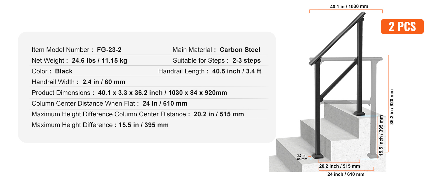 SucceBuy Handrails for Outdoor Step Stair Hand Rail Kit Transitional Carbon Steel Railing with Installation for Seniors Concrete