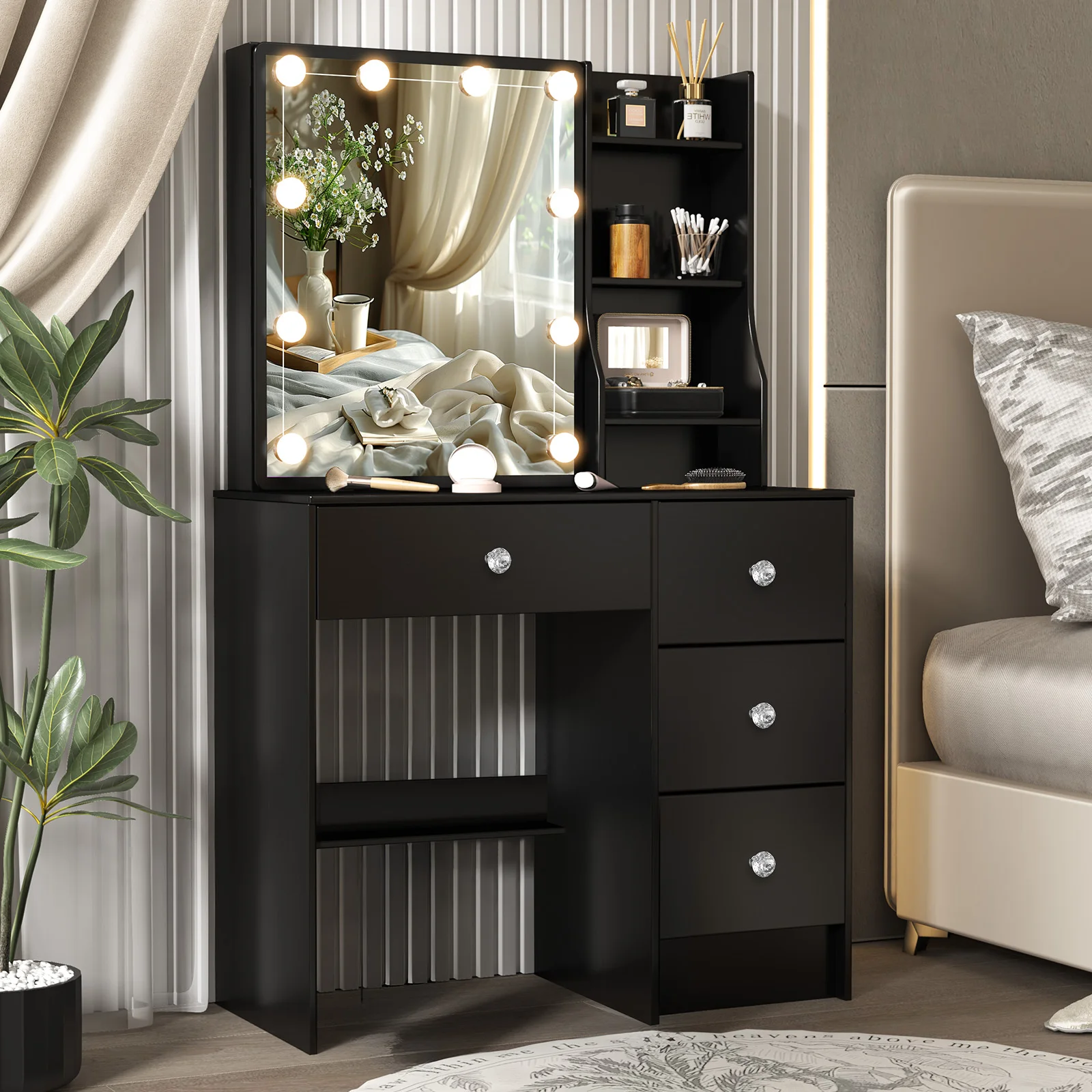 Dressing Table LED Makeup Mirror Make up Set Vanity Desk With 4 Drawers Lighted