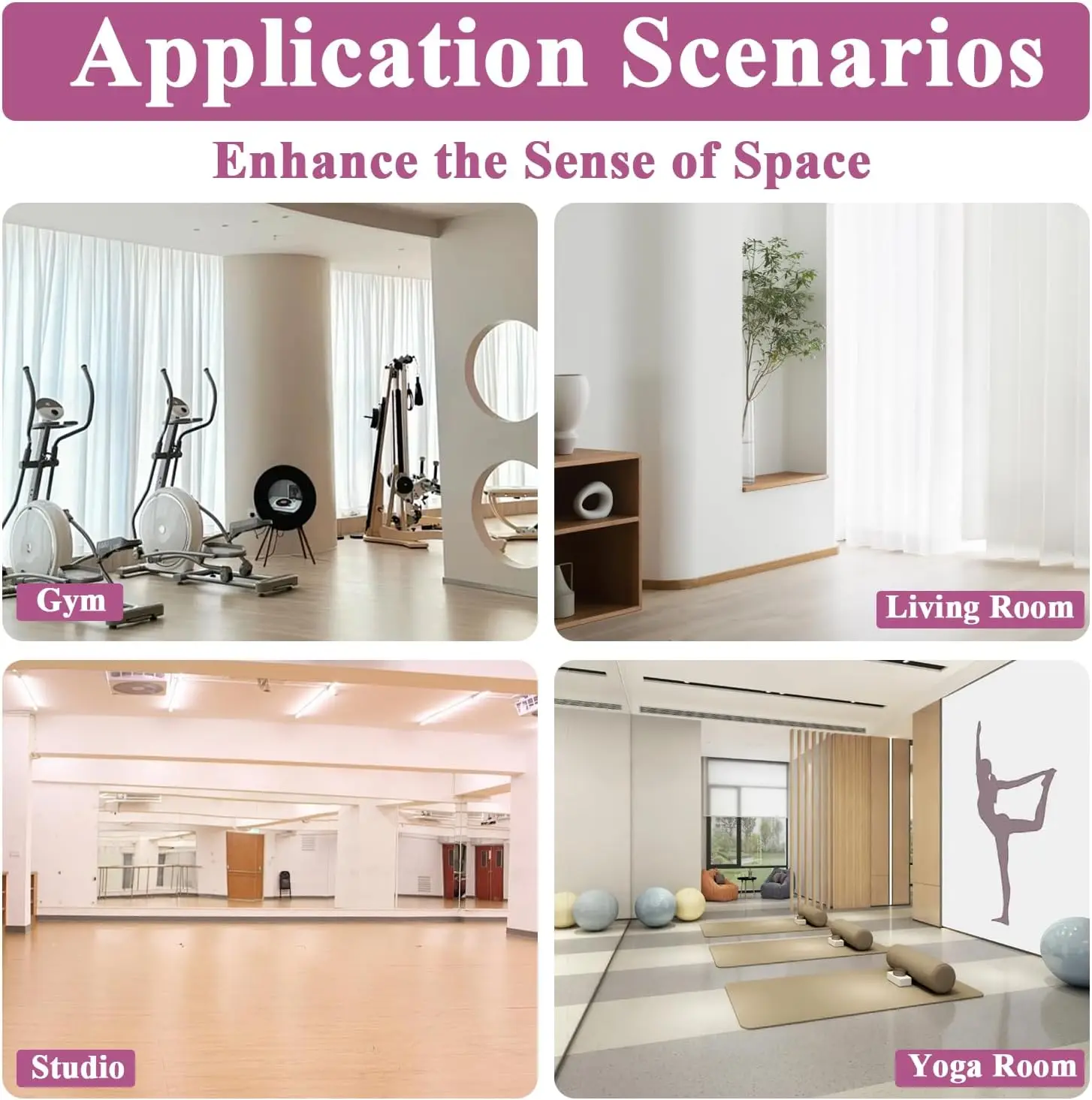 141*60cm 3PCS Full Length Gym Wall Mirrors – Shatterproof Tempered Glass, HD Clear Reflection, Scratch Resistant, Easy Mount Multi-Scene Mirror