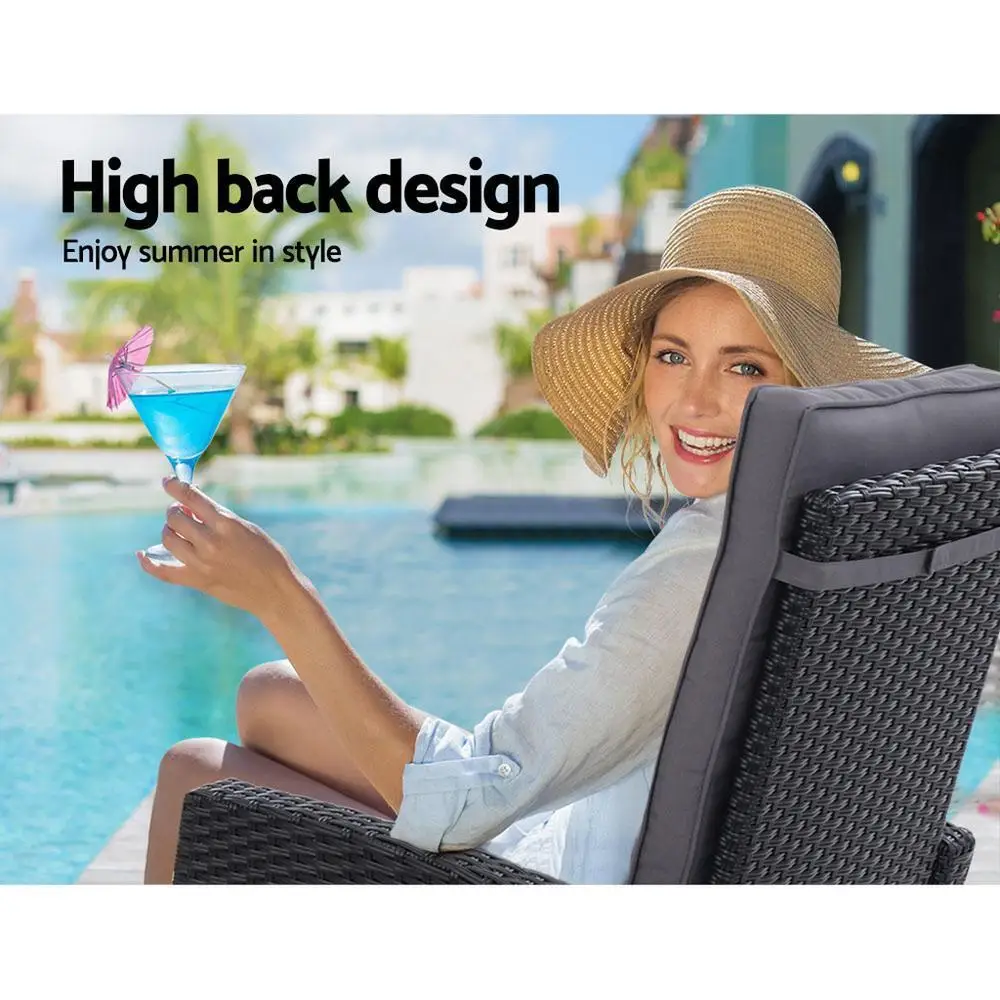 5 Piece Outdoor Wicker Recliner Chair Set with Table Adjustable Sun Lounge Black Furniture