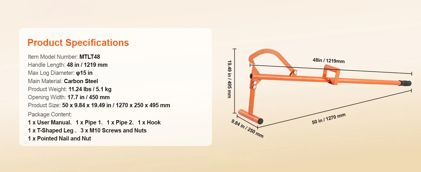 SucceBuy Timberjack 4-in-1 Heavy Duty Steel Log Lifter Multifunctional Log Roller Adjustable Cant Hook Log Jack for Rolling Logs