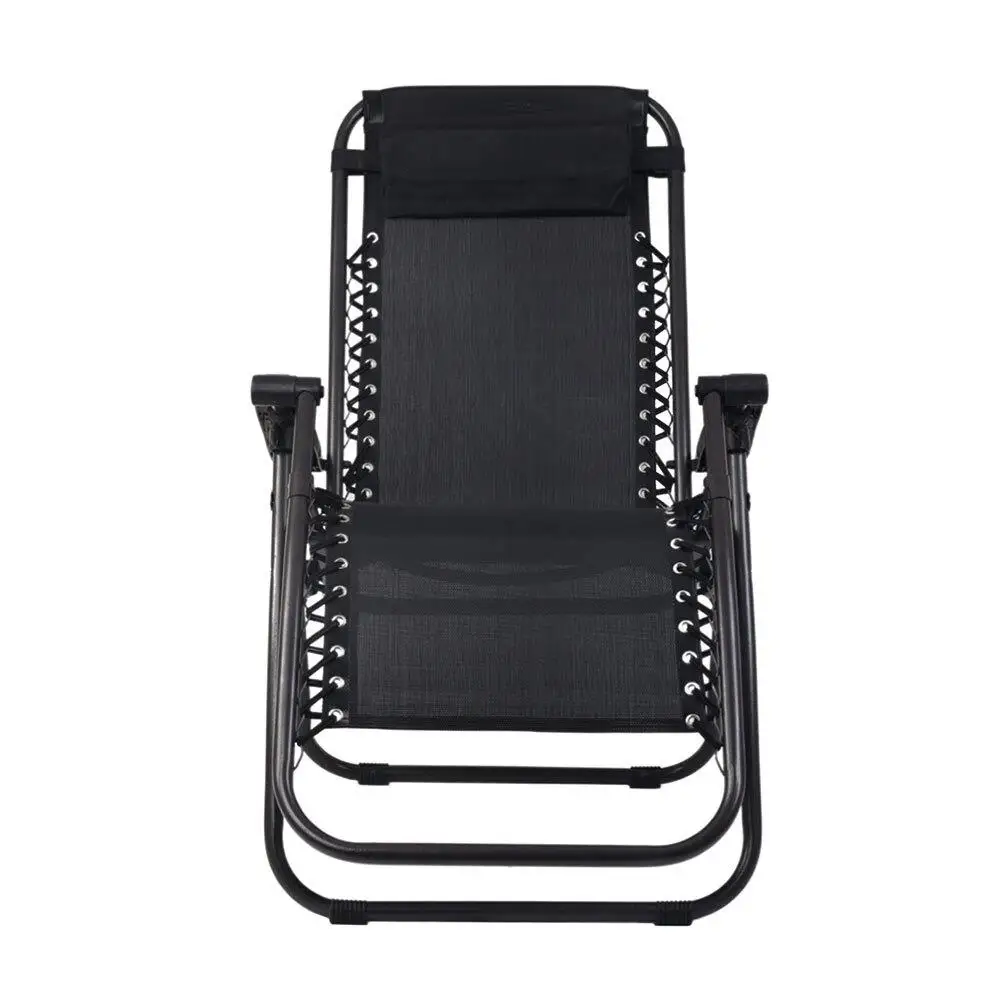 2PC Zero Gravity Folding Lounge Chair Adjustable Outdoor Recliner Sunbed Camping Black Set