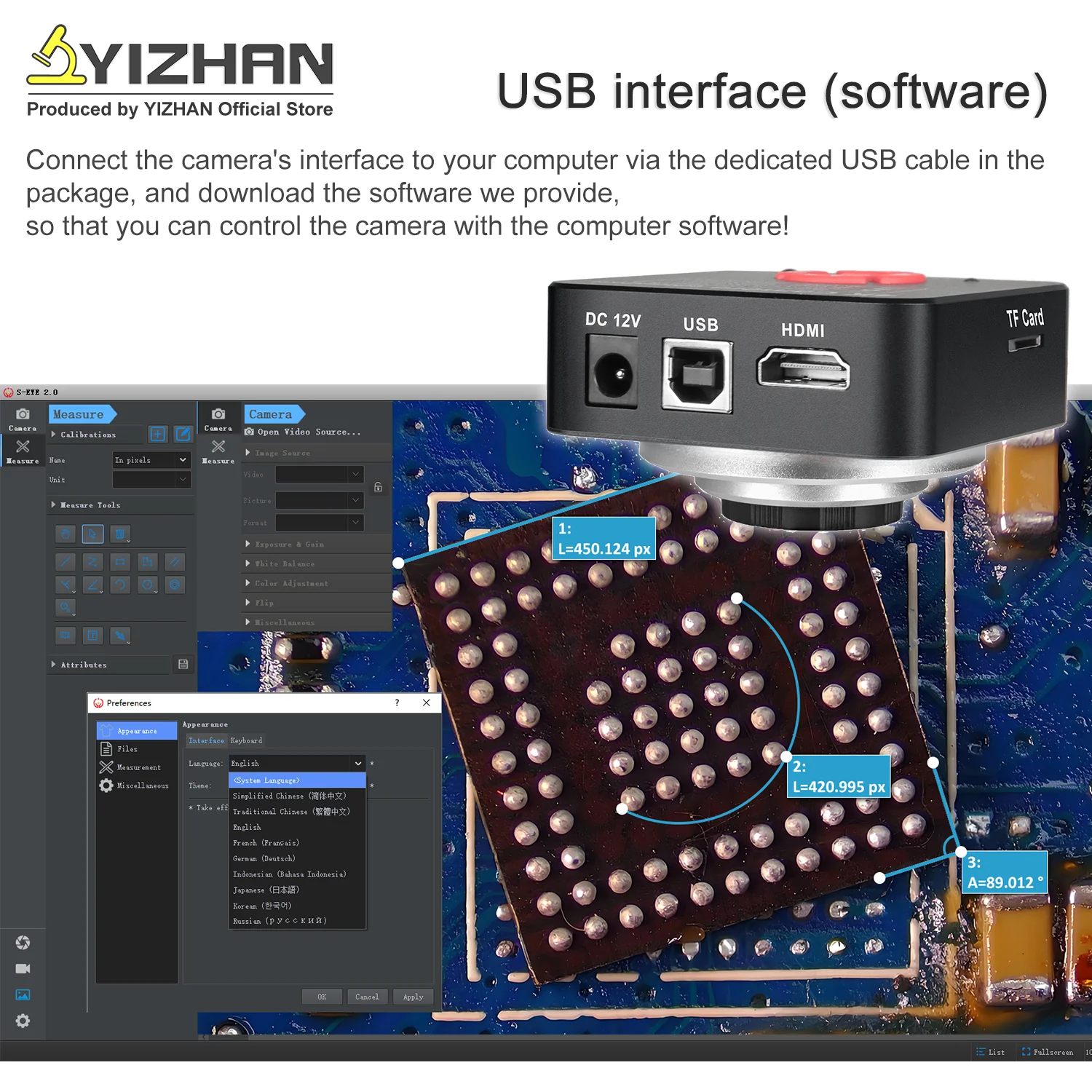 YIZHAN 60MP 48MP 4K Electronic Digital Microscope For Soldering 1080P HDMI VGA USB Industrial Camera 150xLens FoldBracket Remote