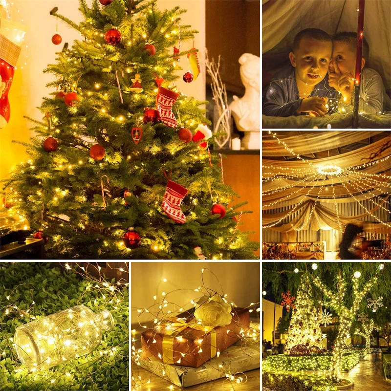 USB Led Fairy Lights Copper Wire String 20M 200LED Holiday Outdoor Lamp Garland For Christmas Tree Wedding Party Decoration