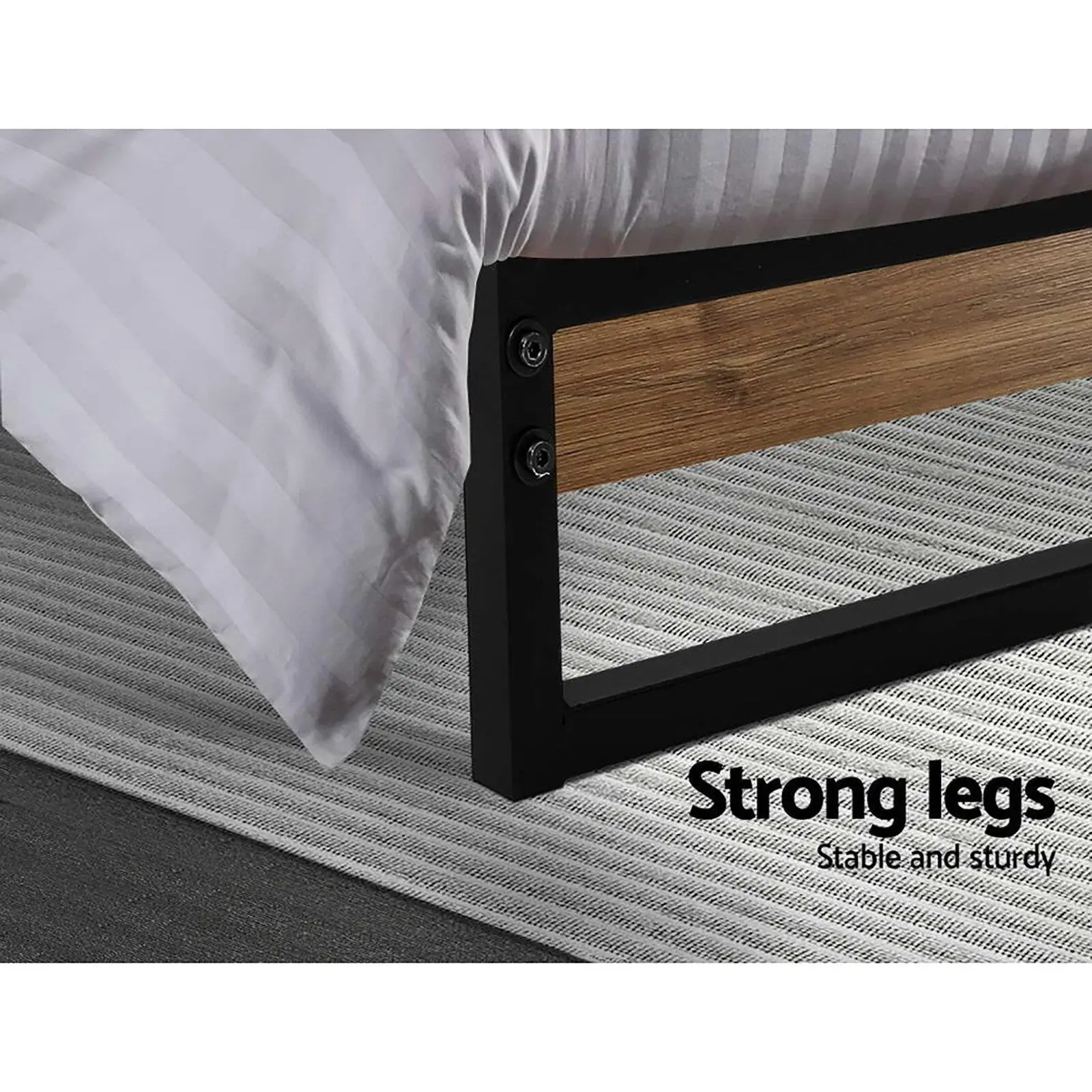Single Size Metal Bed Frame with Strong Support Platform for Bedroom Use