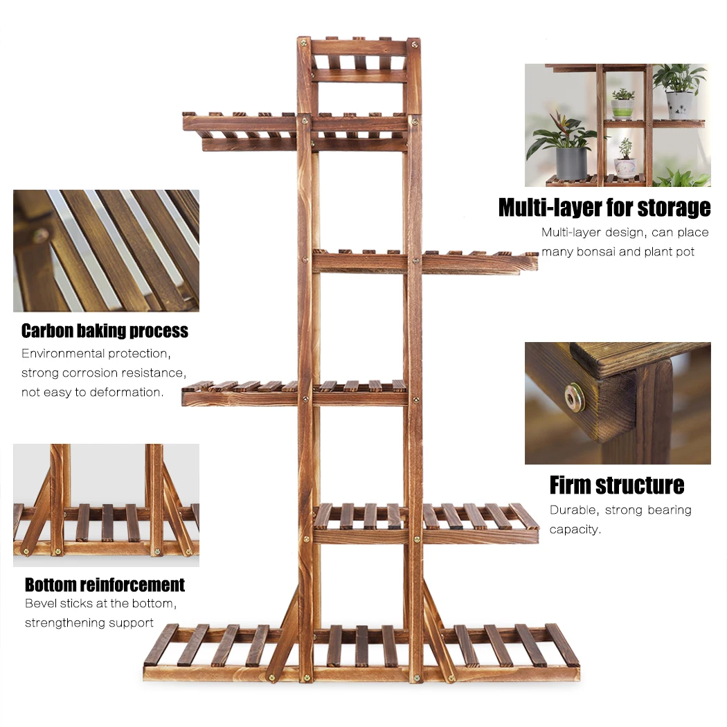 Wood Flower Planter Pot Stand Display Rack for Indoor Outdoor Garden Yard Storage Shelf