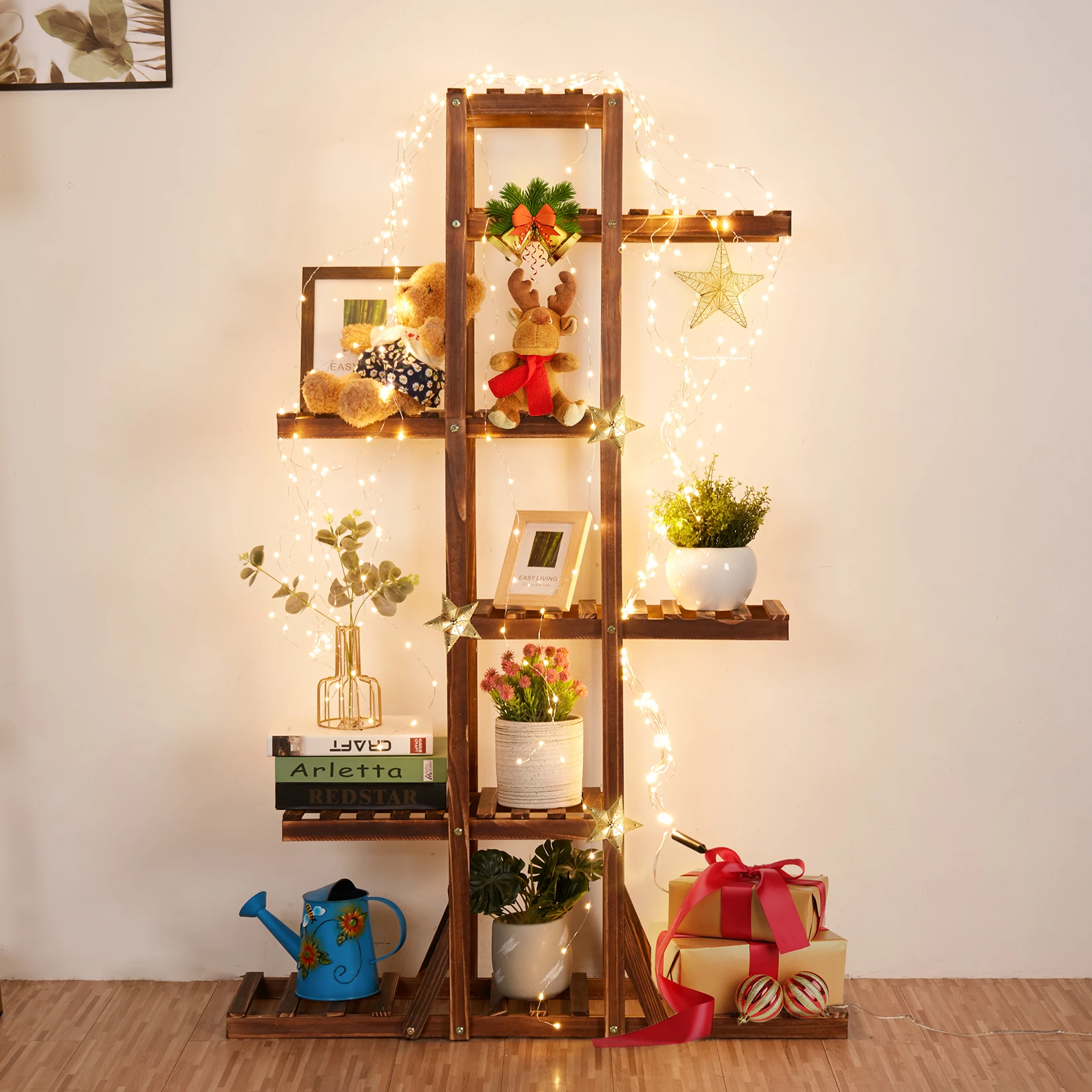 Wood Flower Planter Pot Stand Display Rack for Indoor Outdoor Garden Yard Storage Shelf