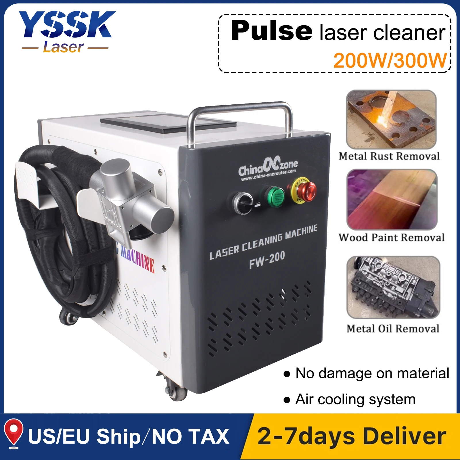 200W/300W Pulse Laser Cleaner Cleaning Machine F254+F160 both lens Air-cooled Laser Oil/Paint Rust Remove