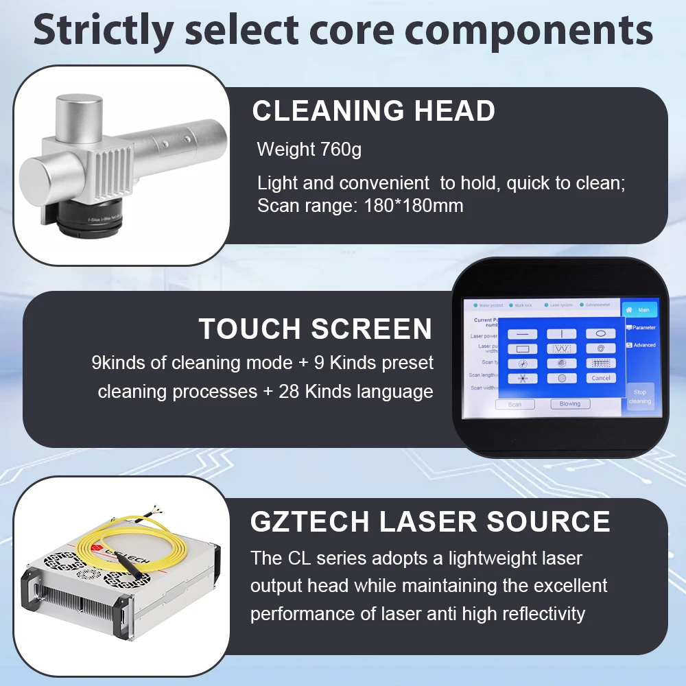 200W/300W Pulse Laser Cleaner Cleaning Machine F254+F160 both lens Air-cooled Laser Oil/Paint Rust Remove