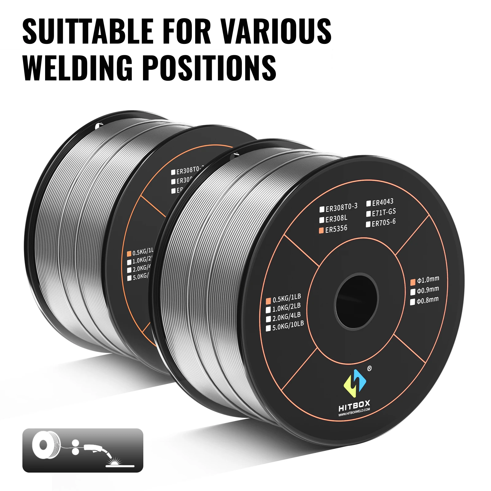 HITBOX ER5356 1.0mm Aluminum Welding Wire 0.5KG 1 Pound Spool Solid Aluminium Wire MIG Welding Accessories Fits Spool Gun MIG Welding Machines