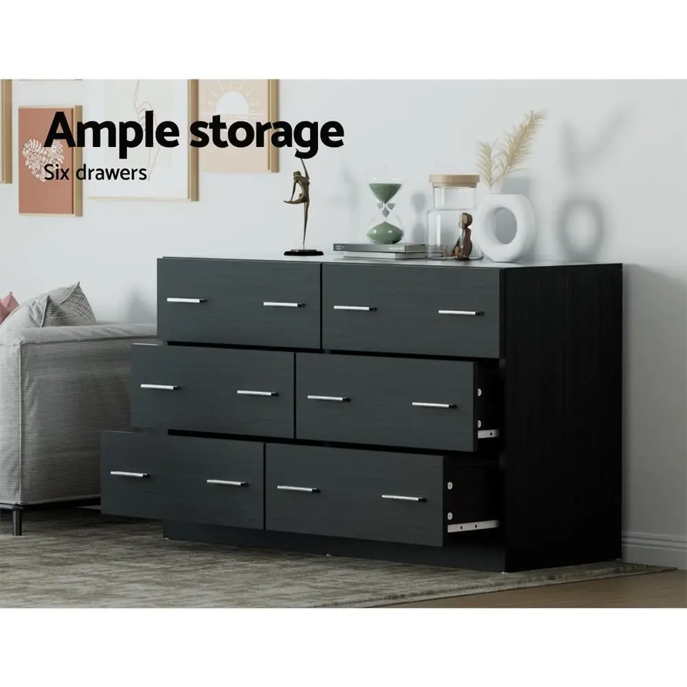 6 Drawer Chest of Drawers Modern Black Tall Storage Cabinet Bedroom Dresser Vertical Organizer for Clothes Home Furniture